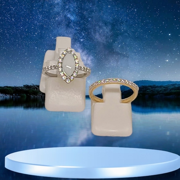 NEW Australian Opal & Moissanite Set of 2 Rings in Platinum & Vermeil YG - Picture 4 of 16